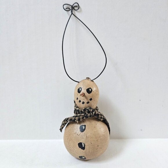 Snowman Gourd Ornament Hand Painted Folk Art Primitive Christmas Decor - Picture 1 of 8